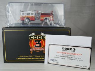 Code 3 12838 " Fdny " Seagrave Ladder Co 1 1:64 Scale With Display & Box