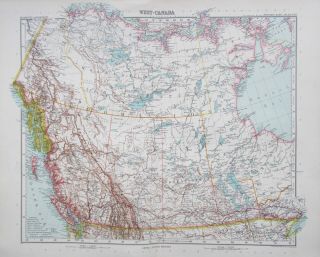 Map Of Western Canada 1909 Stieler.  Perthes Yukon.  Alberta.  Antique