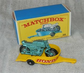 1960s.  Matchbox.  Lesney.  38 Honda Motorcycle And Trailer.