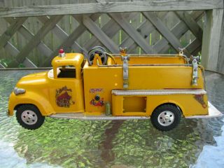 Vintage 1950 ' s Tonka pressed steel Ford pumper fire truck good shape w/ hydrant 5