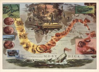 Map The Voyage Of The Pequod From The Book Moby Dick Pictorial Folkloric Reprint