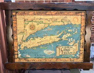 1961 Vintage " A Map Of Long Island York " Pictorial Map Courtland Smith