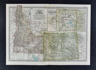 1902 Century Atlas Map Idaho & Wyoming - Yellowstone National Park Cheyene Boise