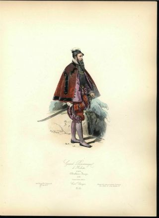 Bearded Gentleman Helvetia Grand Sword C.  1870 Antique Hand Color Costume Print