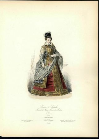 Joanna Of Austria Grand Duchess Tuscany C.  1870 Antique Hand Color Costume Print