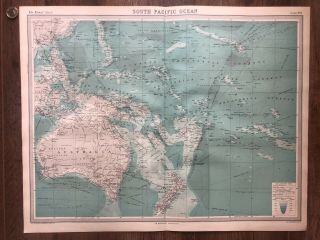 Vintage Map Of South Pacific Ocean Sea 1922 Times Oceanography Old Australia