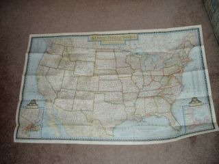 Vintage 1951 Map " The United States Of America " National Geographic Mag 26 " X 41