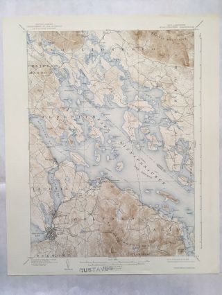 Large Vintage 1909 Map Of Lake Winnipesaukee,  Nh Usgs Topo Map (16 X 20)