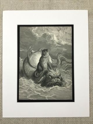 The Monkey And The Dolphin La Fontaine Fables Story Engraving Antique Print