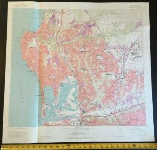 Large Vintage 1967 Map Of La Jolla,  Mission Bay,  And San Diego (27 X 27)