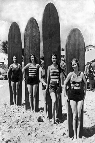 Vintage Print Surfing Surf Womans Beach Boards Old Photo Poster Canvas Framed