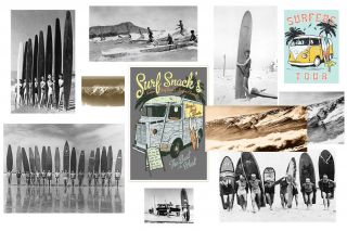 Vintage print surfing surf womans beach boards old photo poster canvas framed 2