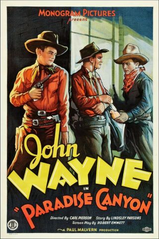 Vintage Old John Wayne Movie Poster Outlaw Cowboy Paradise Canyon Man Cave