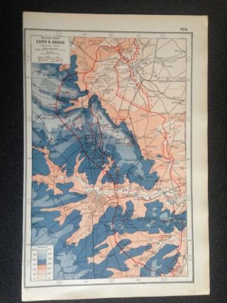 Antique Map 1920 - World War 1 - Western Front - Lens And Arras Post