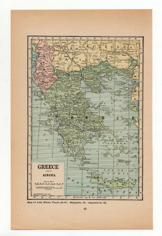 Map Of Greece Albania Vintage 1926