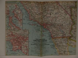 Vintage 1959 National Geographic Map Of Southwestern United States