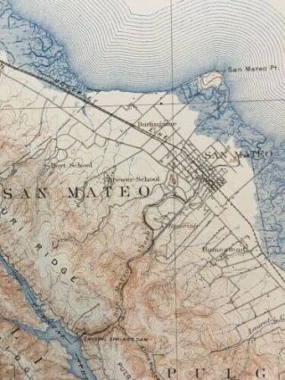 Large Vintage 1923 San Mateo to Southside of San Francisco Map (USGS 18 x 20) 2