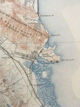 Large Vintage 1923 San Mateo to Southside of San Francisco Map (USGS 18 x 20) 4