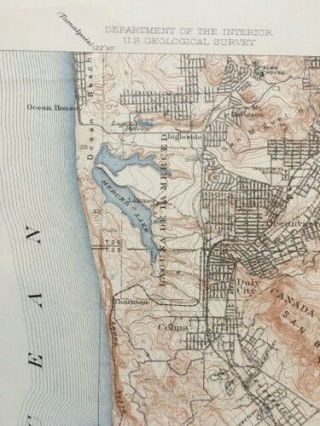Large Vintage 1923 San Mateo to Southside of San Francisco Map (USGS 18 x 20) 5