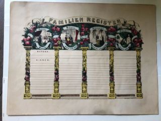 1869 Currier And Ives Hand Colored Print Family Register German
