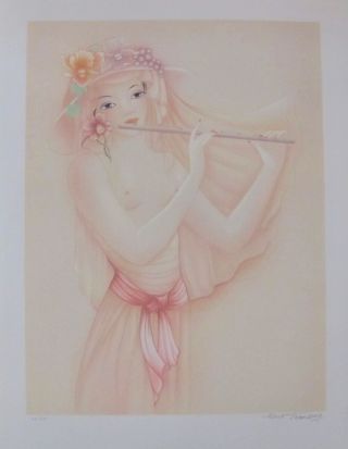 Mara Tranlong " Flute Player " 1975 Hand Signed Limited Edition Lithograph Art