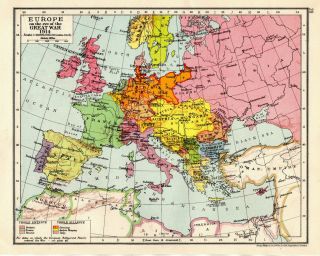 Map Of Europe 1924 Ww1 Great War George Philip & Son Vintage 1929