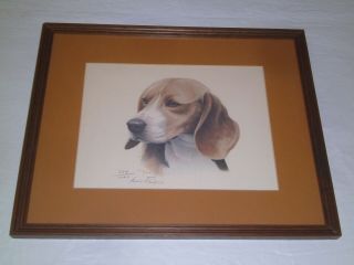 Vtg Louis Frisino Beagle Dog Print Lithograph Pencil Signed Framed 234/1000