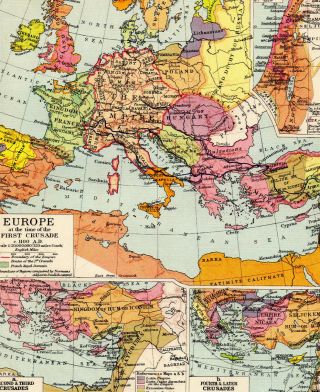 Map Of Europe During Crusades George Philip & Son Vintage 1929 2
