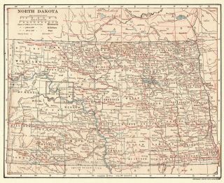 1908 Antique North Dakota State Map Vintage Map Of North Dakota 6502