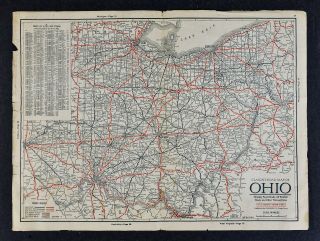 1930 Clason Auto Road Map Ohio Cleveland Columbus Cincinnati Pittsburgh Indiana