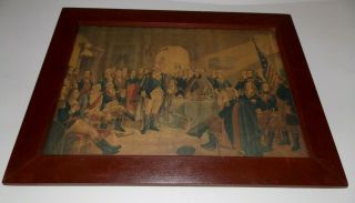 Antique Framed Print " George Washington And His Generals " - Confederate Notes