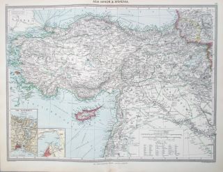 Map Of The Asia Minor,  Cyprus,  Syria,  Mesopotamia.  1905.  Turkey.  Iraq.  Armenia.