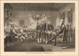 Signing Declaration Of Independence,  Antique Engraving,  1876