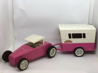 Nylint Pink Roadster Pressed Steel Toy Car With Vacationer Trailer -
