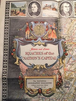 Antique National Geographic Map: " Reaches Of The Nations Capital " (1938)
