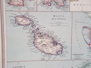 Map of British Possessions 1905.  Cyprus.  Malta.  Gibraltar.  Channel Islands 3