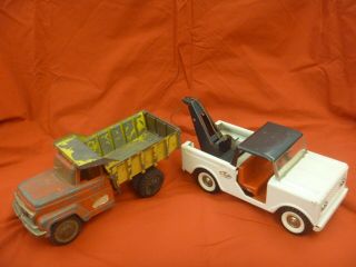 Vintage 60’s Diecast Hubley Dump Truck And Structo Scout Jeep Wrecker