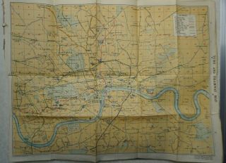 1920 Vintage Blue Guide Underground & Tramway Map - London