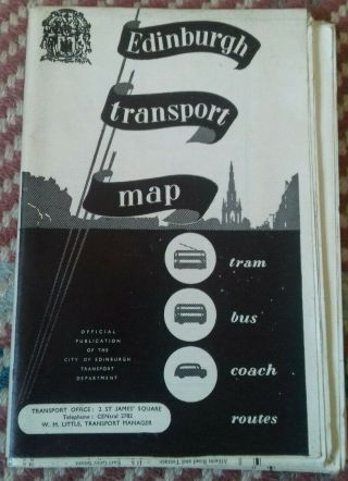 Vintage Edinburgh Transport Folding Map Circa 1955