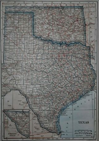 Antique1914 World Atlas Map Texas,  Oklahoma & South Dakota World War Ww L@@k