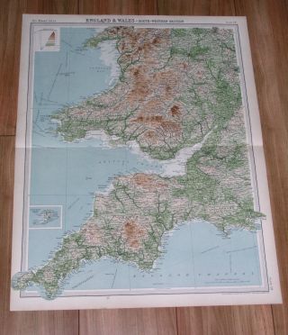 1922 Vintage Map Of Cornwall Devon Somerset England Wales