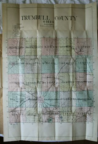 Antique Fold Out Road Map Of Trumbull County Ohio Electric Steam Railroad Vtg