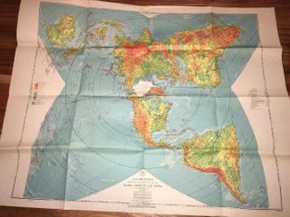1955 Air Force Physical Political Map Of The World Polar Projection Flat Earth