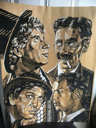 Four Marx Brothers Print By K.  Chillis 1978 (27.  5 " X 20.  5 ") Offset 2 Tone