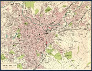 Antique Map Street Plan Sheffield Yorkshire 10 " X 8 " 1903