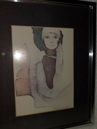 Christine Rosamond Simone Print 1976 Vintage Purple Matted & Framed 8.  5 