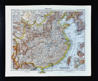 1911 Stieler Map Asia China Taiwan Korea Hong Kong Peking Beijing Shanghai Seoul