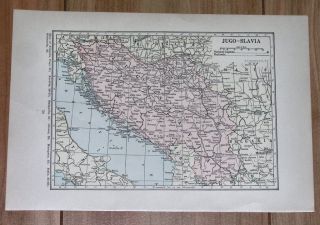 1934 Miniature Map Of Yugoslavia / Serbia Croatia Slovenia Bosnia Herzegovina