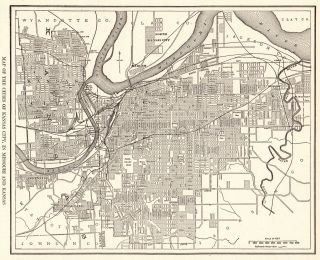 1914 Antique Kansas City Map Vintage Map Of Kansas City Missouri & Kansas 6117
