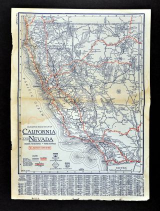 1930 Clason Auto Road Touring Map California San Francisco Los Angeles Diego Ca